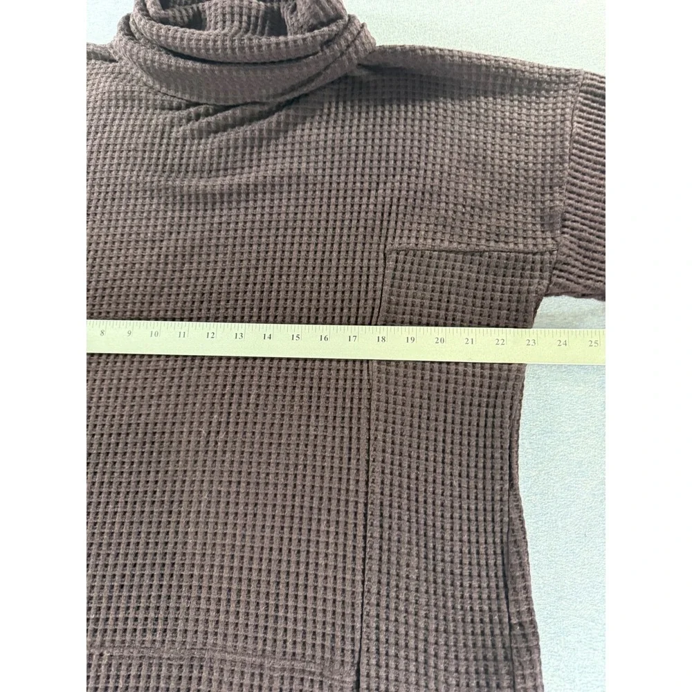 Sympli Waffle Knit Cowl Neck Sweater Wine Elbow Sleeve Pouch Pocket Size 12